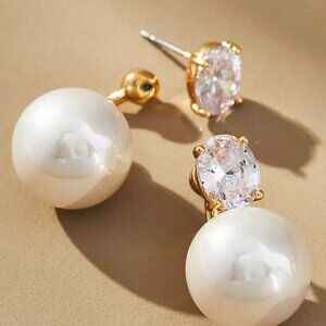 NWOT Anthropologie Pearl and Crystal Drop Gold Earrings